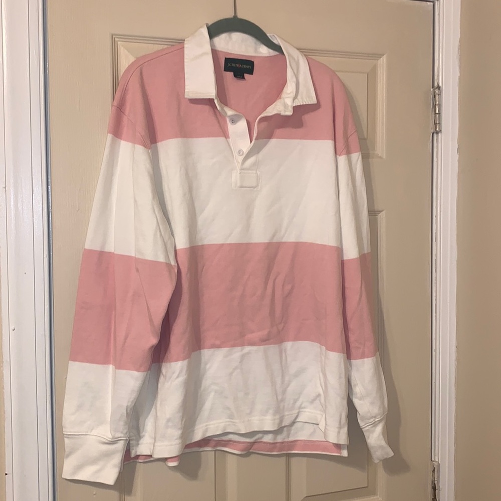 J crew size L polo rugby shirt pink and white